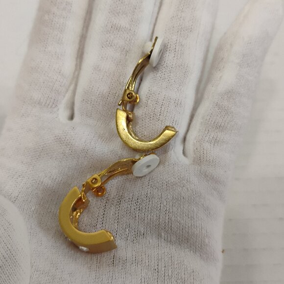Gently Worn Gold Tone Clip-On Earrings with Rhinestone Accents – Small Size - Picture 9 of 13